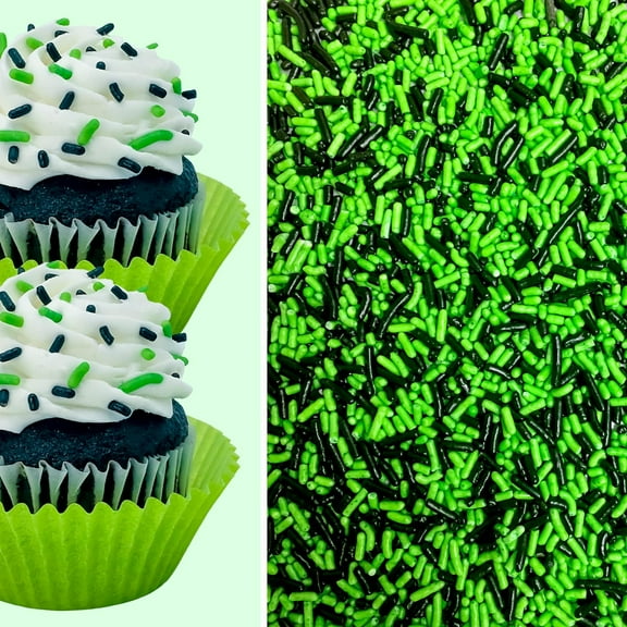 Sprinkle Deco® Lime Green and Black Cake Pop Cookie Cupcake Cakes Semi-Sweet Edible Confetti Decorations Sprinkles Desert Jimmies Toppers
