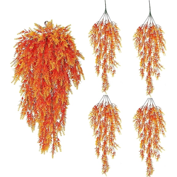 XEAZON Autumn Artificial Hanging Plants, 4PCS Fall Artificial Lavender Flowers, Fall Lavender Fake Hanging Flowers, Artificial Flowers UV Resistant for Autumn Thanksgiving Party Porch Garden Decor