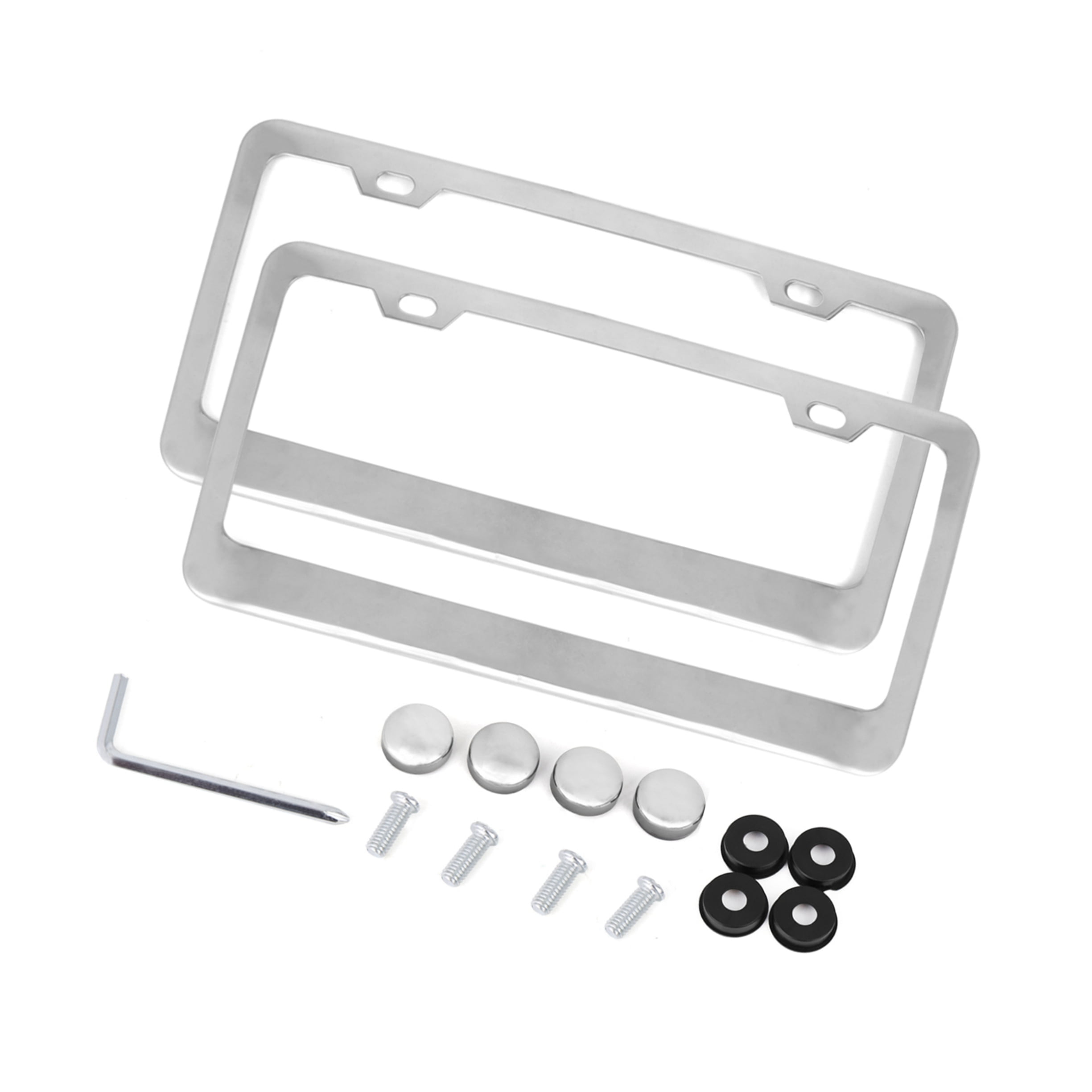 2Pcs Car Front Rear License Plate Frame Bracket w Screw Caps 2 Holes