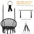 thumbnail image 4 of Hammock Chair, Outdoor Macrame Swing Chair w/Backrest & Metal Hoops, Cotton Rope Handwoven Hanging Chair for Bedroom, Balcony, Backyard & Garden, 330LBS Capacity, 4 of 8