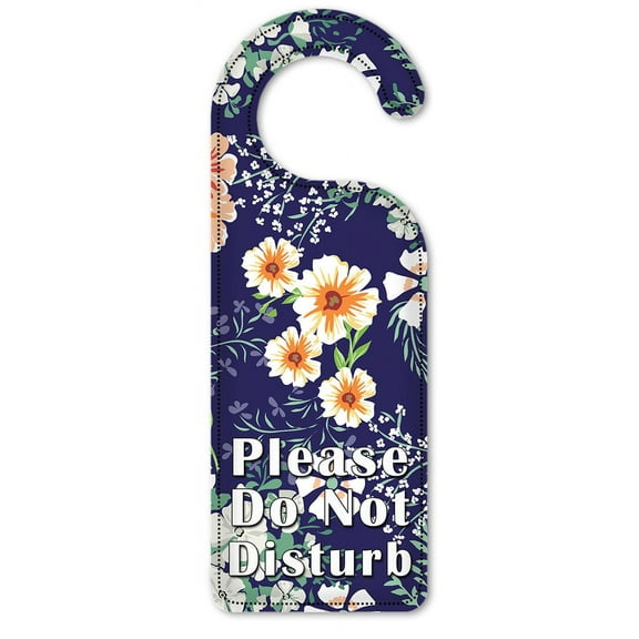 Do Not Disturb Door Knob Hanger Sign - White Flowers on Blue Background