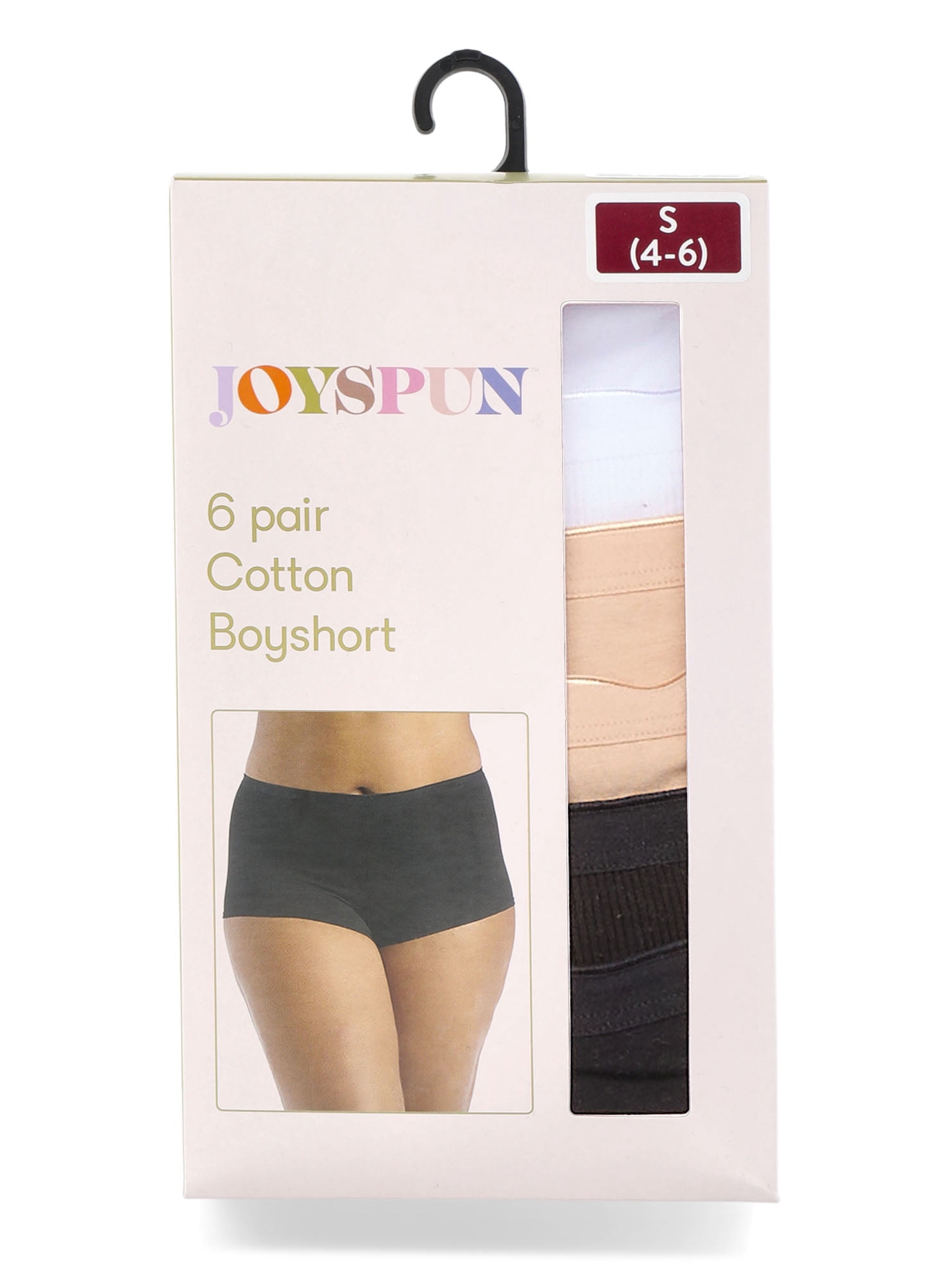 Joyspun Women's Cotton Boyshort Panties, 6-Pack, Sizes S-3XL