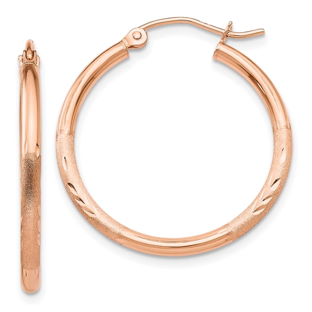 14k Rose Gold Hoop Earrings Round Classic