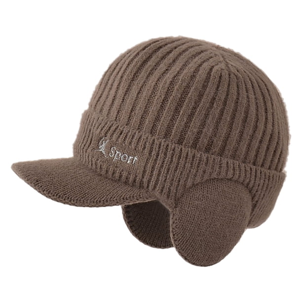 Winter Beanie w/Visor & Earflaps for Men Outdoor Winter Knitted