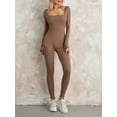 thumbnail image 4 of Women Skinny One-Piece Clothes Solid Color Square Neck Long Sleeve Jumpsuits, 4 of 8