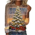 thumbnail image 2 of Uootdi Vintage Christmas Long Sleeve Sweatshirts for Gift Women Funny Cute Santa Claus Shirts Xmas Tree Printed Holiday Pullove r, 2 of 4