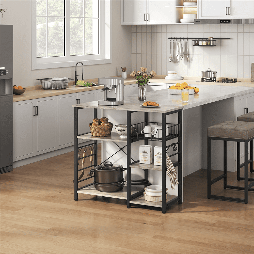 Alden Design Vintage Steel Storage Rack with Open Wood Shelves
