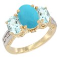 thumbnail image 1 of 14K Yellow Gold Diamond Natural Turquoise Ring 3-Stone Oval 8x6mm with Aquamarine, size 5, 1 of 4