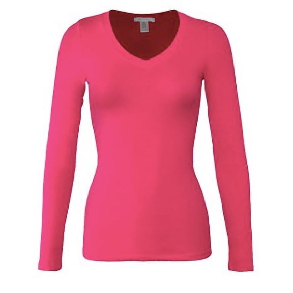 Women's Plus Size Basic V-Neck Warm Soft Stretchy Long Sleeves T Shirt