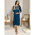 thumbnail image 3 of Janasya Indian Women's Teal Blue Crepe Yoke Foil Printed Straight Maternity Kurta, 3 of 5