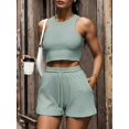thumbnail image 3 of 2 Piece Women Lounge Sets Sleeveless Crop Top and Shorts Waffle Lounge Set Tracksuits Sweatsuits, 3 of 5