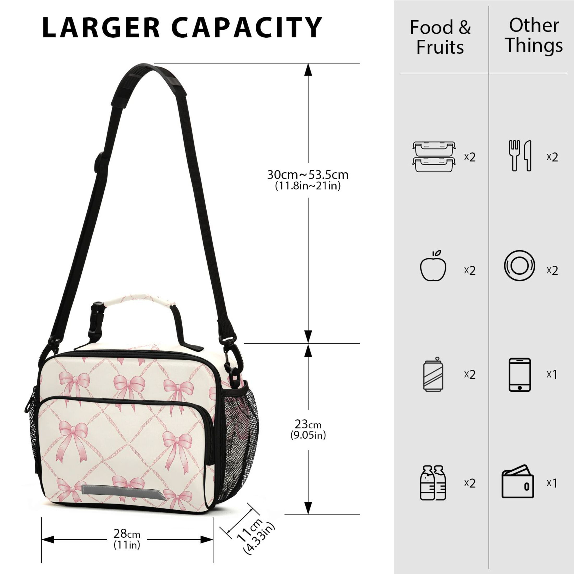 ALAZA Bows Checkered Lunch Box Insulated Cooler Bag Reusable Tote Bags Shoulder Strap