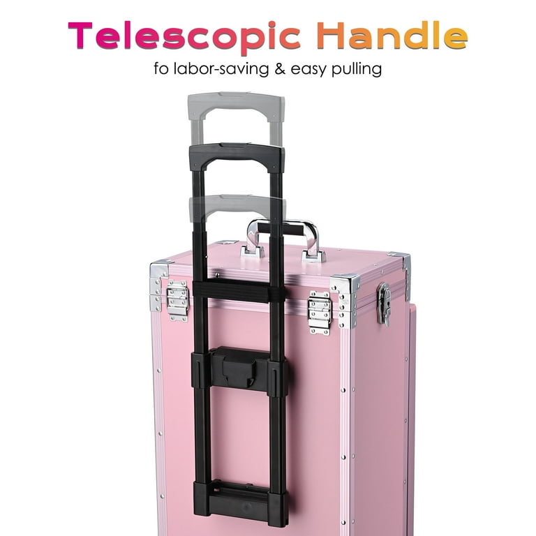 Byootique Portable Pink Trolley, Makeup Train Case, Nail Desk