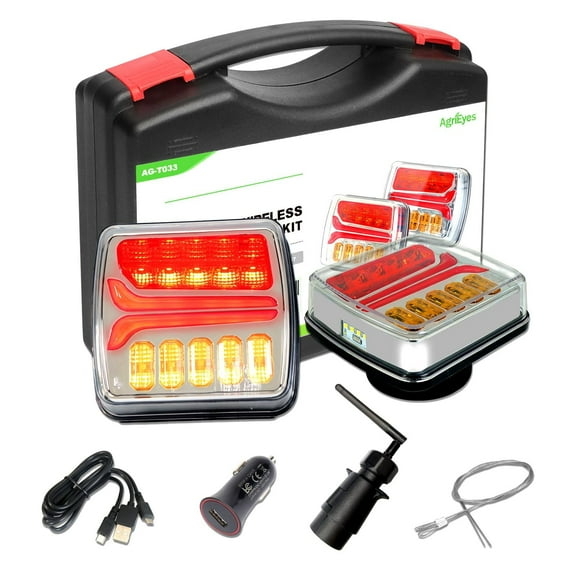 AgriEyes Wireless Trailer Lights, Rechargeable Magnetic LED Tow Light Kit, Portable DOT Compliant for Truck, Wrecker, Boat, RV, Caravan