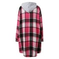 thumbnail image 4 of SwiftWear Women's Plaid Flannel Shirt Jacket Hooded Long Line Coat Casual Oversized Button Down Shacket​​, Hot Pink, 4 of 7