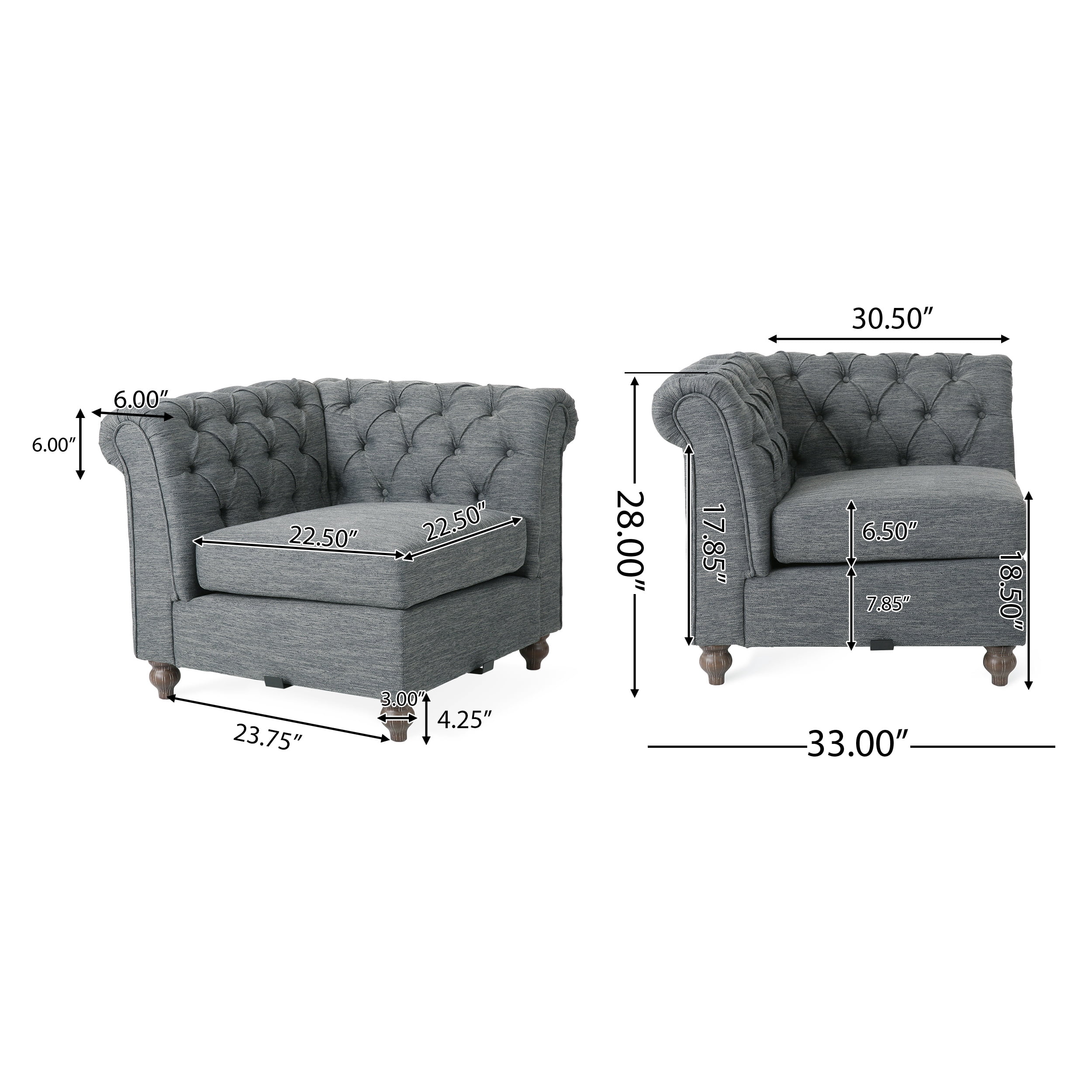 Noble House Petes Indoor Contemporary Fabric Sectional Sofa, Charcoal