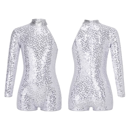 Alvivi Kids Girls Jazz Latin Dance Performance Costume Sequins Ballet Leotard Jumpsuit Dancing Outfits Silver 6
