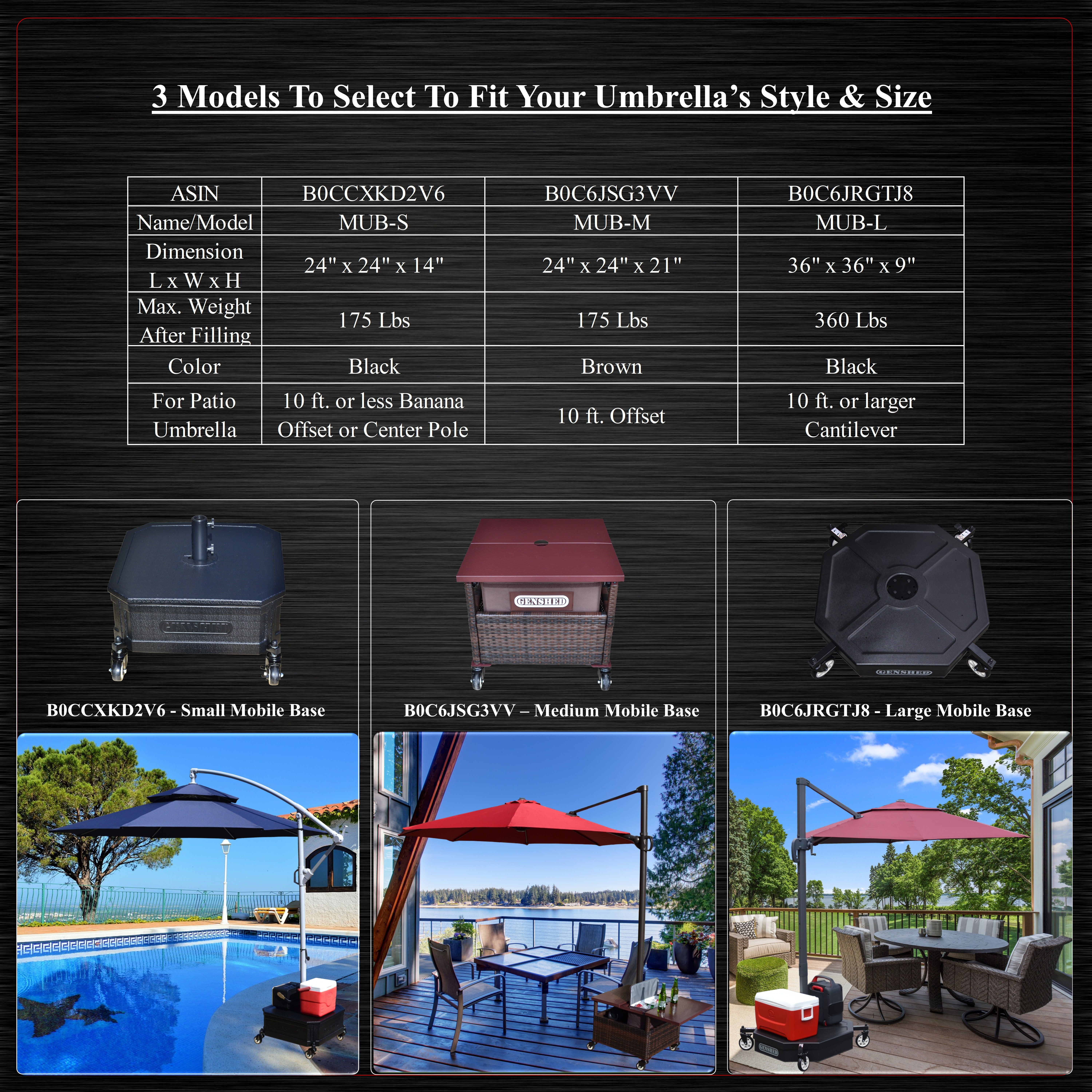 GENSHED Cantilever Umbrella Base with Wheels. Portable Umbrella Stand with Wheels & Table. Rolling Umbrella Base with Easy Move at Full Weight.