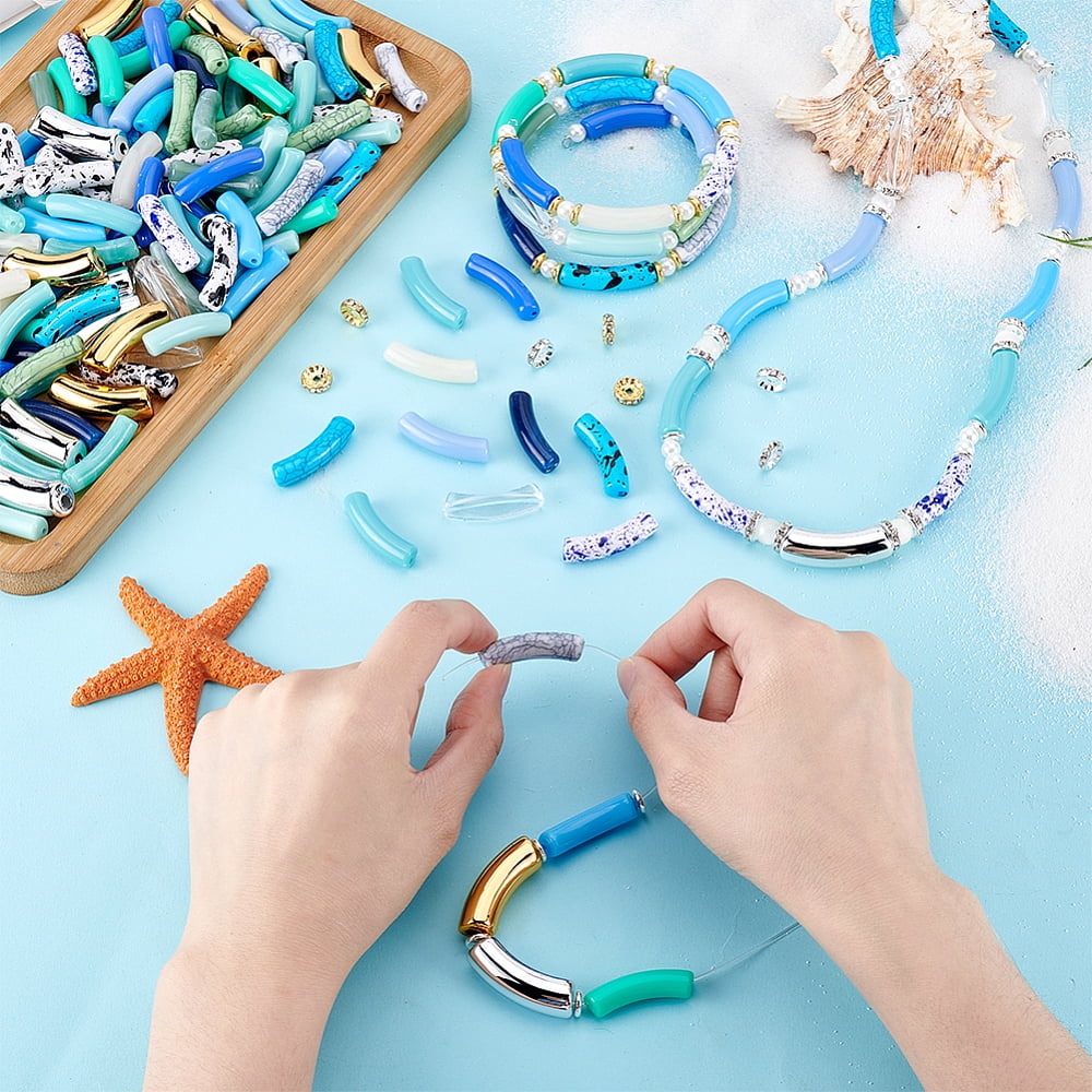 280pcs Blue Series Acrylic Tube Beads 18Colors Curved Beads