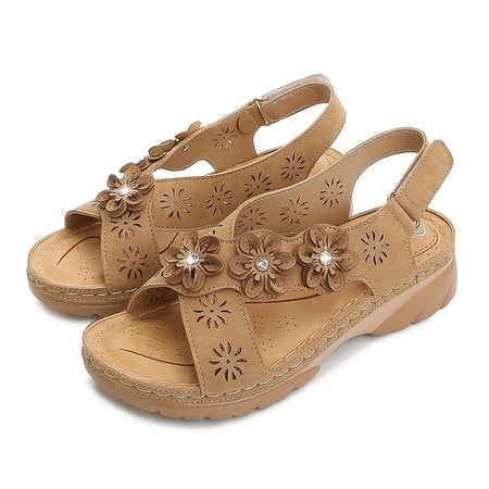 

HIBRO Women s Ladies Fashion Casual Crystal Flower Wedges Platforms Sandals Shoes