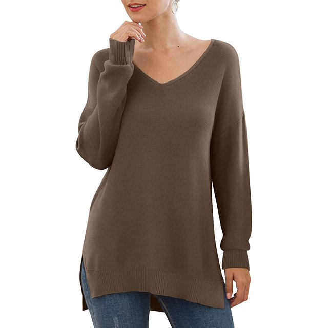 T-shirt à Manches Longues à Col en V pour Femmes, à Manches Longues