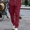 thumbnail image 2 of Styesk Pantalon Homme Décontracté Taille Élastique Rayé Poches Coton Lin Pantalon, 2 of 7