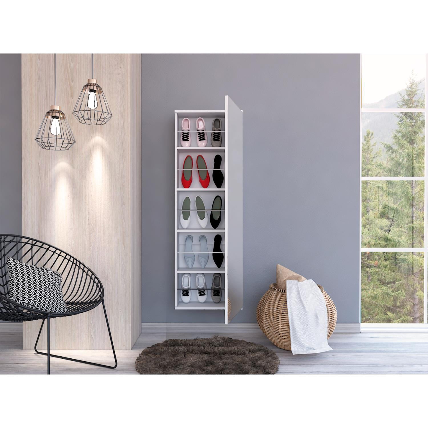 TuHome White Modern Engineered Wood LETO Wall Mounted Shoe Rack With Mirror