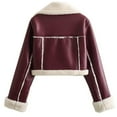 thumbnail image 5 of WTOBBY Women's Cropped Jacket with Lapel Collar and Plush Lining, Winter Warm Outerwear with Pocket, Short Length Design,Wine M, 5 of 5