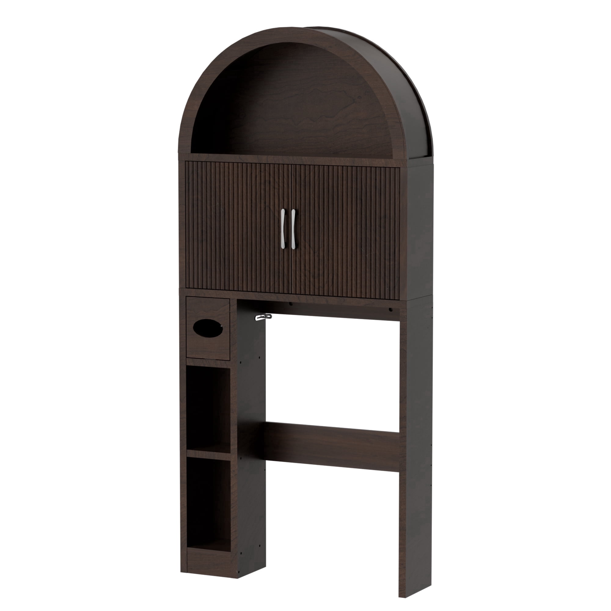 AHB Over Toilet Storage Cabinet with Arc Design, Freestanding Bathroom Organizer with Doors, 7.7"D x 30.5"W x 67.7"H, Coffee Color