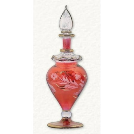 - Red Floral Etch with Ruffle Top Egyptian Blown Pyrex Glass Perfume Bottle Egypt