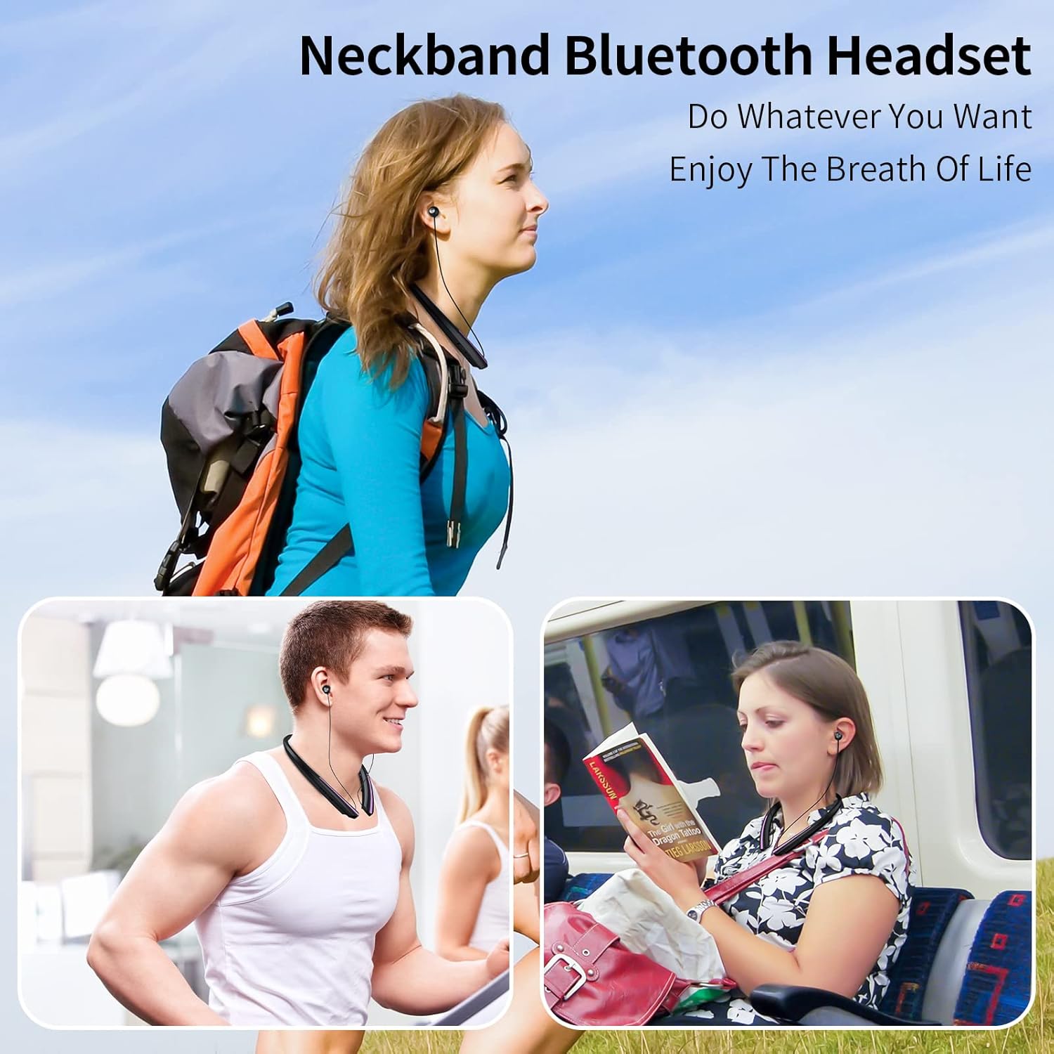 Retractable Neckband Bluetooth Headphones, IPX5 Sweatproof Headset Wireless Earbuds with Mic, Vibration Alert, Noise Cancelling Stereo Earphones for Sports, Running, Driving, Workouts (Pink)