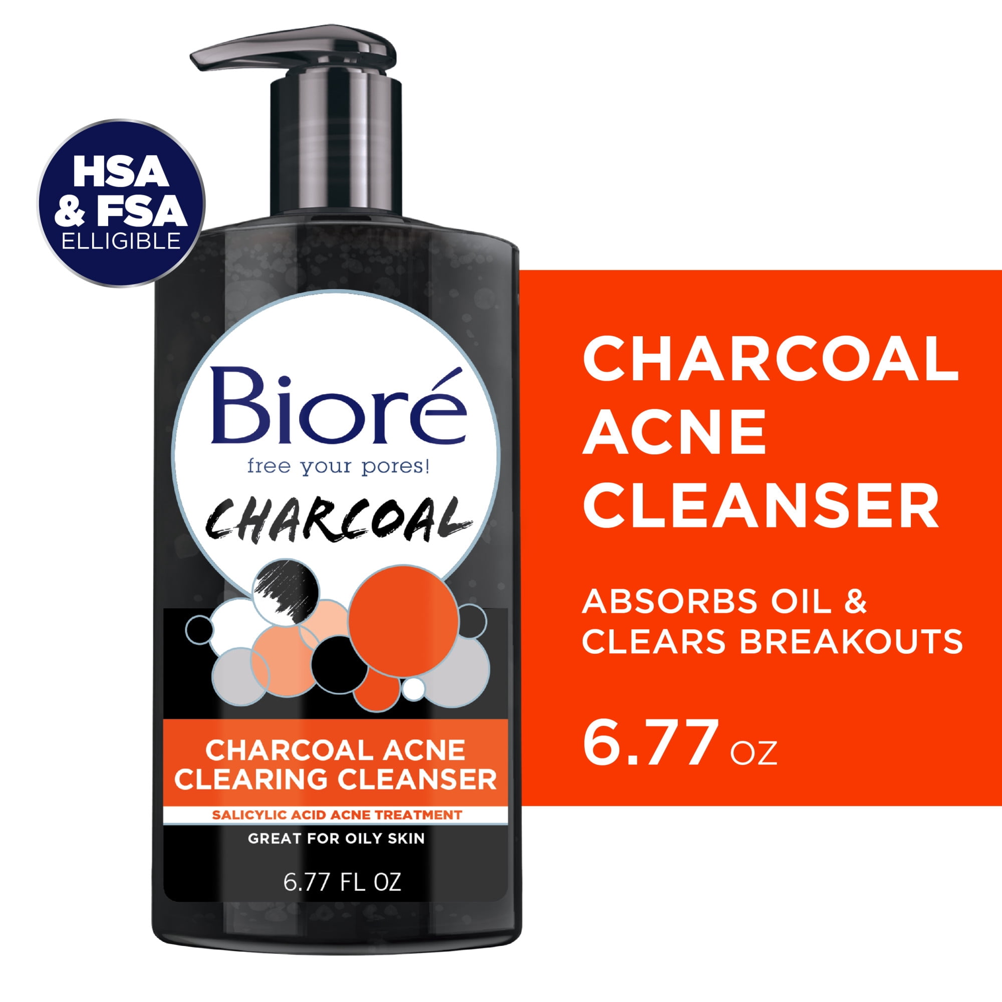 Biore Charcoal 1 Salicylic Acid AcneClearing Facial Cleanser, for
