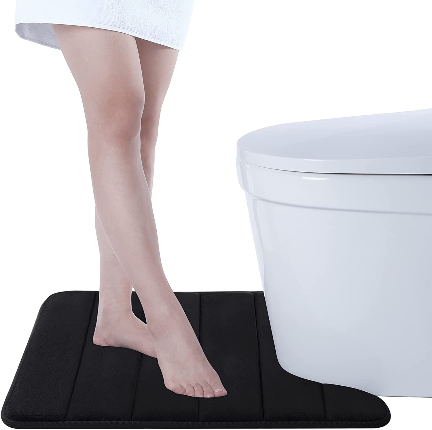 Smiry Memory Foam Bathroom rugs Toilet mats, U-Shaped Contour Carpet, 20" x 24", Black