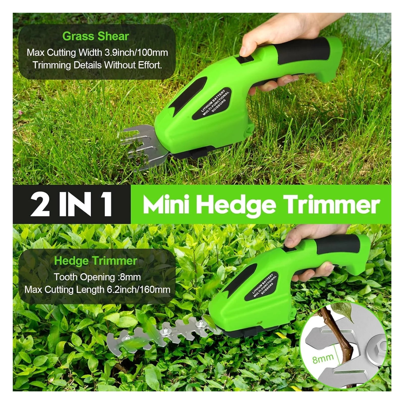 Effortlessly Trim Your Lawn and Shrubs with This 7.2V 2-in-1 Electric Handheld Hedge Trimmer - Pruning Shears, Rechargeable Lith