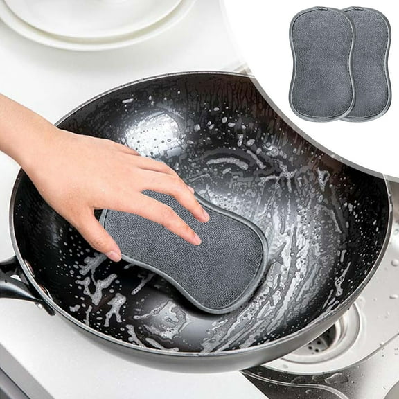 Upgrated Dual-Sided Sponges Kitchen, 2 Pack Microfiber Non Scratch Dish Scrub Sponge, All Purpose Dish Washing Scrubber for Cleaning Dishes, Kitchen, Pots, Pans, Sink & Household