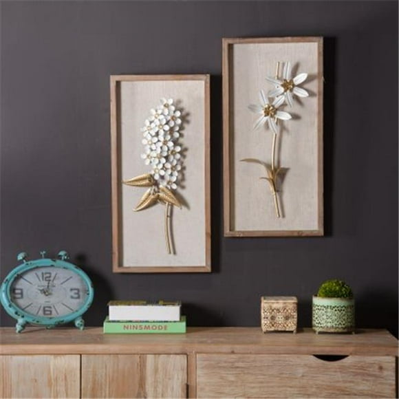 Luxen Home 2pc White and Gold Flower Bouquet Wall Plaque