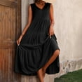 thumbnail image 6 of Plus Size Elegant Women'S Holiday Dress Solid Color V Neck Tiered Hem Loose Fit Linen Maxi Dress For Casual Outings, 6 of 8