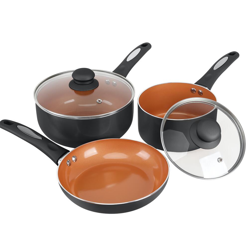 FGY Copper Pots & Pans Set 5 Pieces Cookware Set, 8 inch Fry Pan, 1qt Saucepan, 2qt Sauce Pan