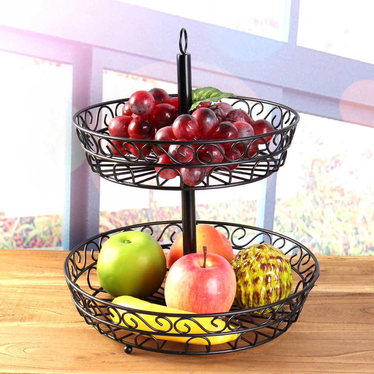 2 Tier Countertop Fruit Basket Holder,Fruit Storage Organiser Decorative Bowl Stand,Vegetables,Snacks for Household Items 