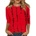 thumbnail image 2 of UoCefik Oversized Tshirts Shirts for Women Elbow 3/4 Length Sleeve Floral Womens Work Shirts or Blouses Half Sleeve V Neck Plus Size Dress Blouses Dress Tops for Older Women Watermelon Red XXL, 2 of 5