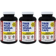 Yerba Prima Fiber Plus Senna Capsules, 180 Count (Pack of 3) - 118 Servings of Gentle Overnight Relief, USA Made, Non-GMO, Certified Gluten-Free, for Short-Term Use to Restore Regularity