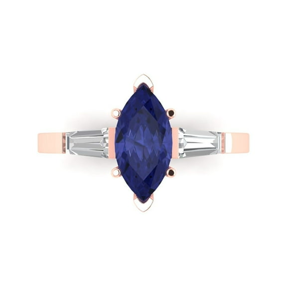 Three-Stone Engagement Ring for Women - 2ct Simulated Tanzanite in 18K Rose Gold Promise Ring