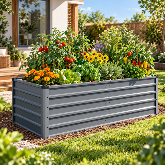6x3x2ft Large Raised Garden Bed, Gray Rectangular Galvanized Metal Outdoor Planter with 269 Gallon Capacity and Deep Root Design, Ideal for Growing Vegetables, Flowers and Herbs