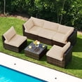 thumbnail image 5 of Costway 6PCS Patio Rattan Furniture Set Cushioned Sofa Coffee Table Garden Brown, 5 of 10