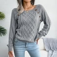 thumbnail image 2 of Defitshape Women's Cable Knit Sweater Long Sleeve Fall Top Boat Neck Soft Button Bishop Sleeve Spring Elegant Winter Thick Loose Fit Knitwear Knitted Pullover Sweater Grey Small, 2 of 5