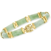 Green Jade Good Fortune Bracelet in 14K. Gold Over Sterling.