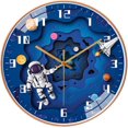 thumbnail image 1 of 12 Inch Silent Movement Kids Wall Clock, Non Ticking Children Round Wall Clock, Battery Operated & Space Travel Style (blue), 1 of 5