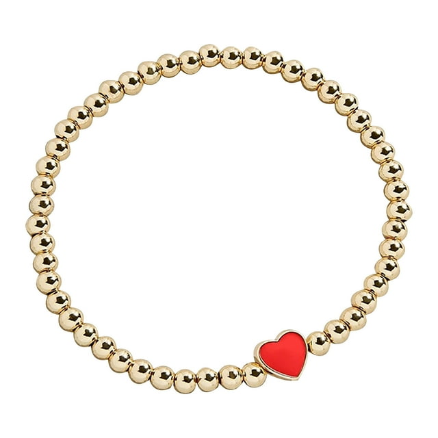 Geometric Round Beads Golden Peach Heart Dripping Oil Bracelet Bracelet