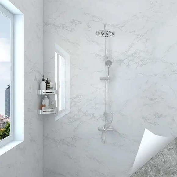 Vinyl Self-Adhesive Bathroom Wallpaper - Waterproof, Moisture-Proof, Extra Thick Peel and Stick Wall Stickers for Easy DIY Toilet Renovation and Home Decor - No Electricity Required