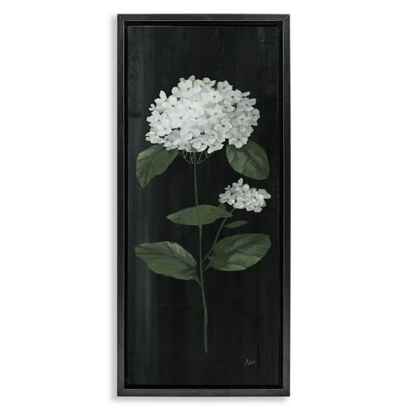 Stupell Industries Distressed Hydrangea Flower Blossom Botanical & Floral Painting Black Floater Framed Canvas Art Print Wall Art, 11 x 25